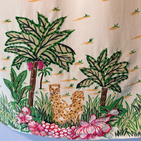 Silk club island print cheetah 100% silk beaded skirt size 8 NWT - Picture 3 of 6